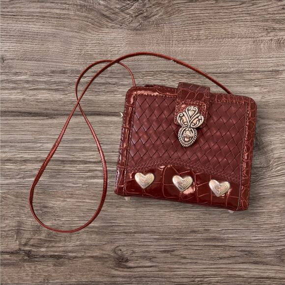 Vintage Western Bag Handbags - Vintage Western Brown Woven Crossbody Bag w/ Silver Hearts